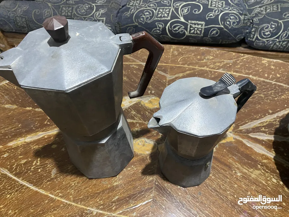 طقم اباريق علبخار قهوة شاي  فضية انتيكة قديم للتستعمال او الصمد  جاط للفواكه زجاج معتق ثقيل