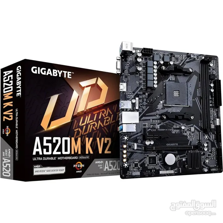 مذربورد جيجابايت لمعالجات اي ام دي رايزن جيل 3000 - 5000 GIGABYTE A520M-K V2/DDR4 FOR AMD RYZEN CPU