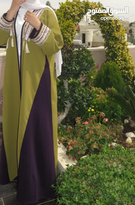 Olive & Plum Handcrafted Embroidered Abaya – Elegant Modern Design - Free Size