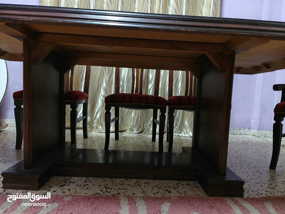 طاولة سفرة 8 كراسي خشب زان تقيل مع زجاج