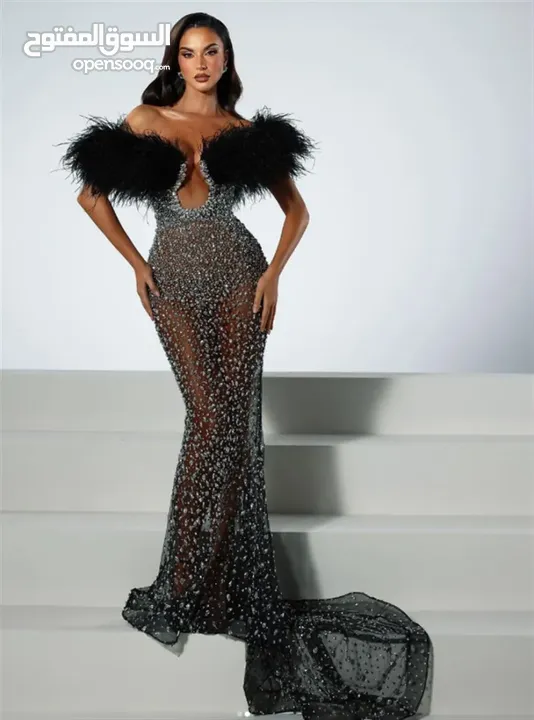 Luxury Feather Rhinestone V-neck Tube Top Sequins Dress. only buy online