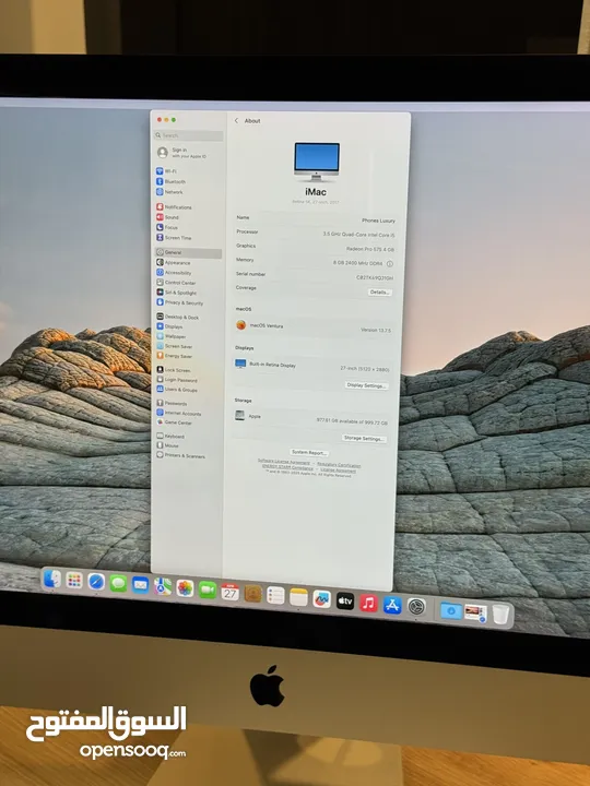 iMac 2017 , 27-inch, 1TB SSD, 8 RAM, Core i5