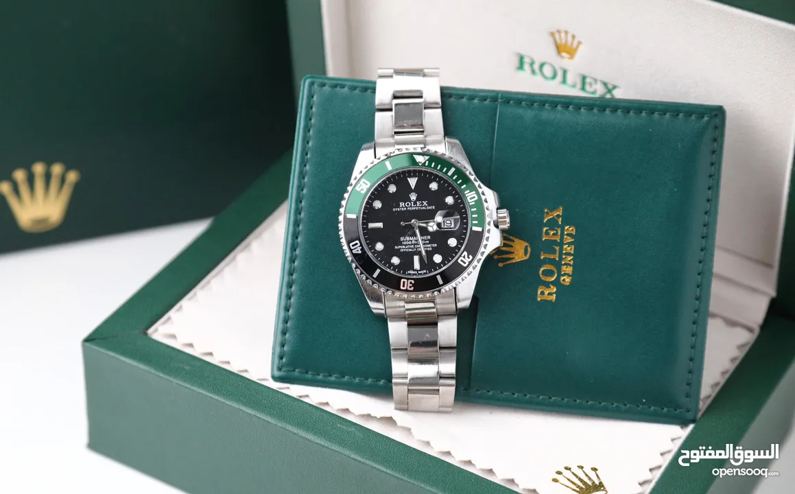 ساعات Rolex ستيل + جلد مع بكج رولكس لساعة وبطاقة كفالة لمدة سنة كاملة من تاريخ الاستلام  تواصل واتس