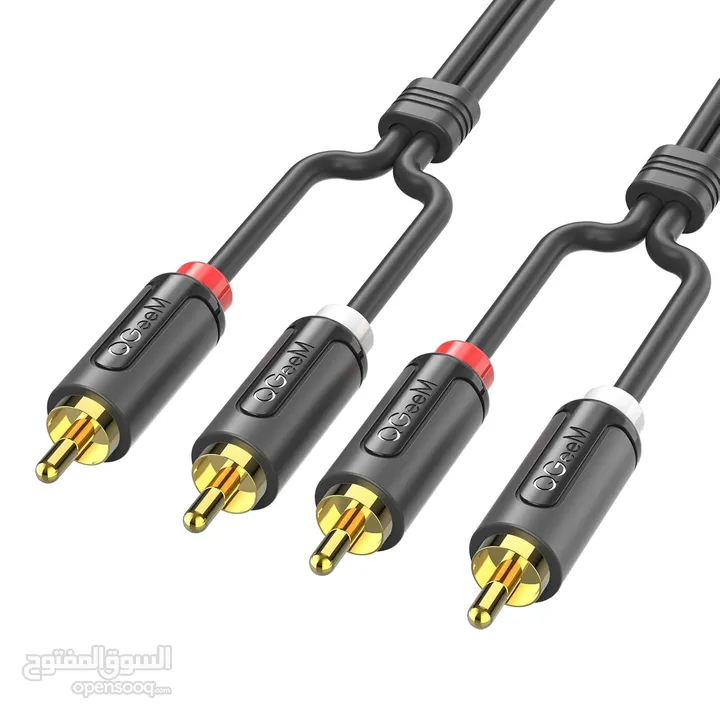 كابل ستيريو RCA، كابل QGeeM 2RCA إلى 2RCA، رقمي وتناظري، مزدوج الحماية مطلية بالذهب عيار 24 قيراطًا