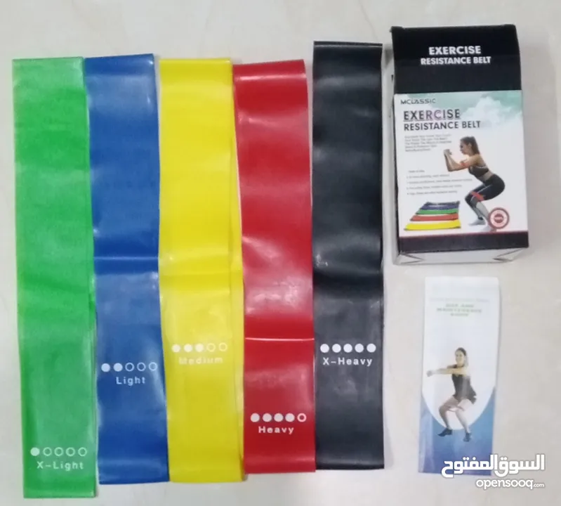 بكج مطاط تمارين المقاومه الرياضيه طقم عدد 5 قطع حبل مطاط رياضي طقم  شريط مقاومه رياضه