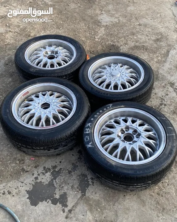 جنط BBS 15 اربع براغي محير قريب وبعيد مع كوشوك للبيع او للبدل