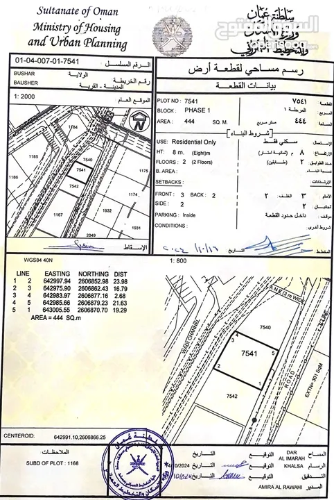 أرض سكنية في بوشر( المنى) من ارقى مناطق محافظة مسقط