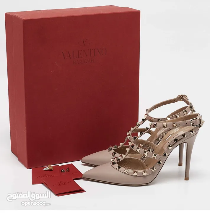 Valentino dusty pink leather rockstud strappy pointed toe pumps