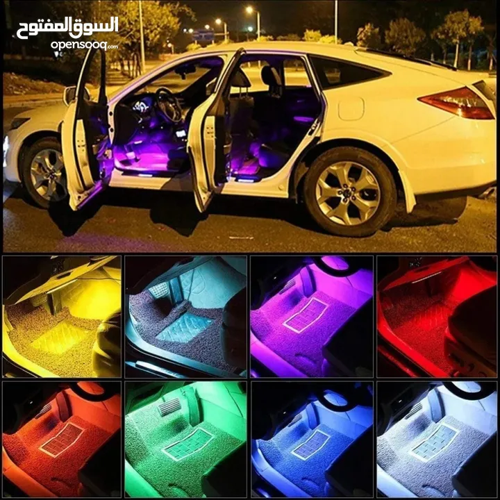 اضائه مخفية لغرفة السيارة اضواء LED عدد 4 قطع مع ريموت يغير كل الالوان سهل تركيب عالولاعه ضوء زينه