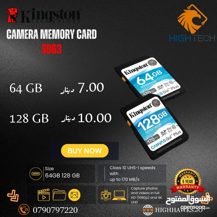 ميموري كارد للكاميرا - Kingston 64GB-128GB SDG3 Canvas GO Plus Memory Card