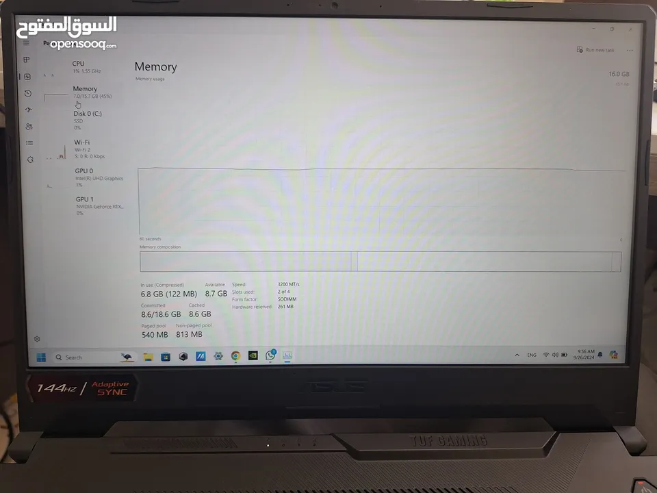 لابتوب العاب - سريع جدا   ( Asus tuf F15 ) نظيف مثل الجديد تماما