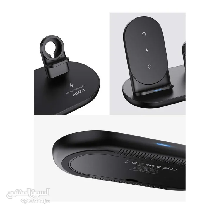 شاحن لاسلكي جديد غير مستخدم  Aukey 3-in-1 Wireless Charging Station, Black, LC-A3