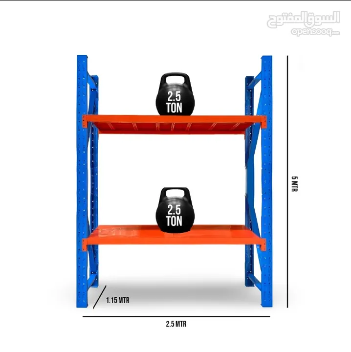 ستاندات للمستودعات متينة و قوية جداً تتحمل اوزان كبيرة , دهان ضد الصدأ ,سهلة التركيب -SHELVING 5 MTR