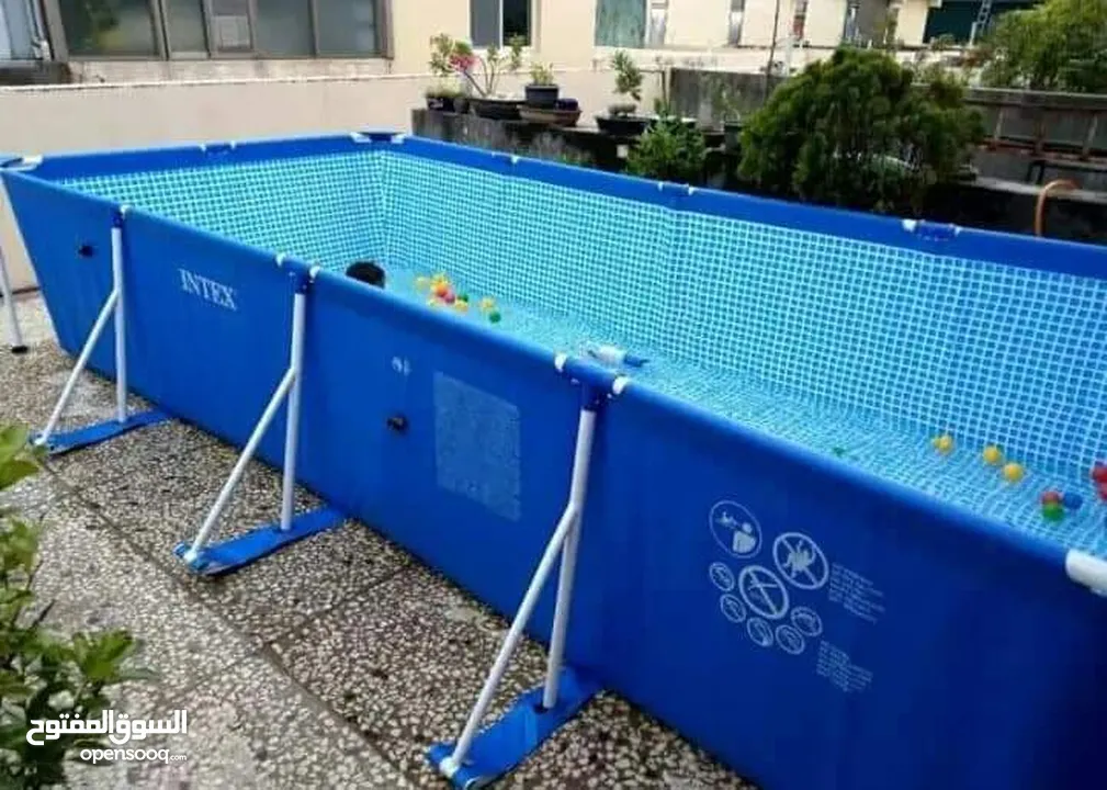 المسبح العملاق swimming pool من شركة INTEX بطول 4.5متر وهدية قيمة مع كل طلب