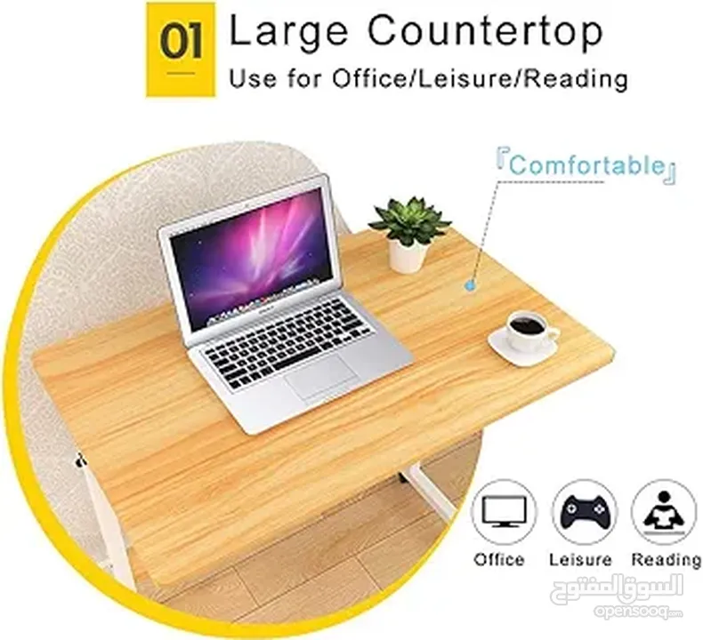 80 × 40 طاولة جانبية مكتب جانبي متحرك مع رفوف للكتب ومكتب للطلاب ارتفاع قابل للتعديل كمسند كمبيوتر