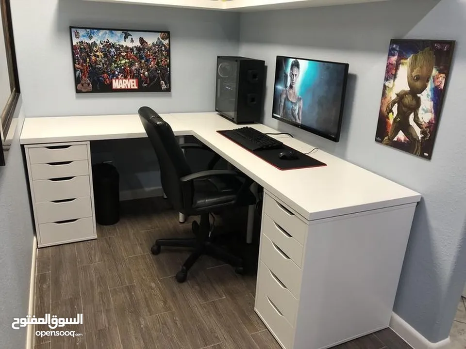 طاولة مكتب جيمنج زاويه مميزة بعدة الوان وقياسات حسب طلبك التوصيل والتركيب مجاني لعمان والزرقاء