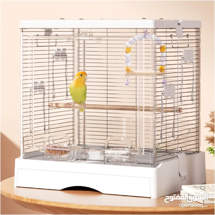 Acrylic Bird Cage with 16 Free Pads, Bird Bathroom With Leather Cover 3 Wooden Sticks Food Bowls