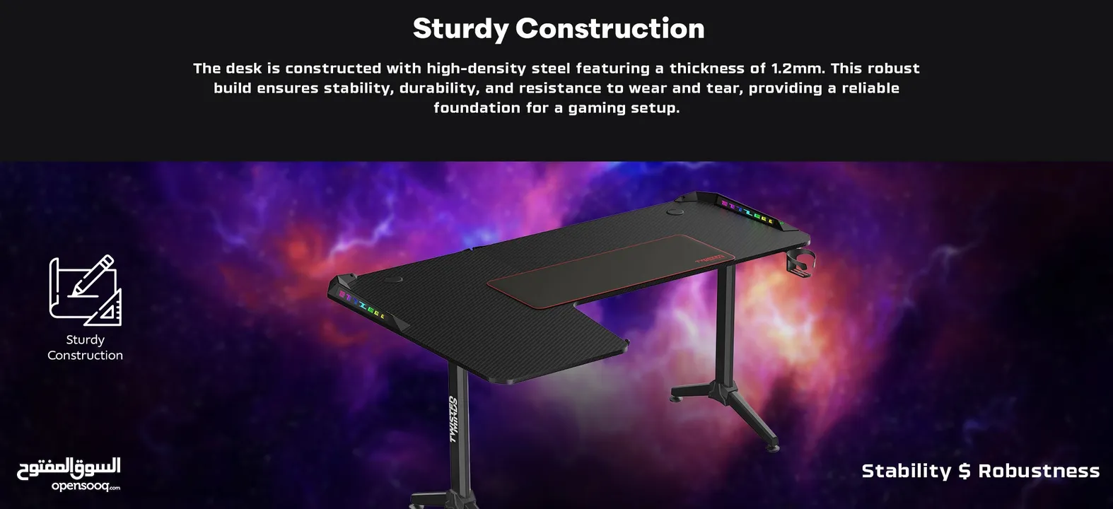 Twisted Minds WARRIOR L-Shaped Gaming Desk RGB Left Black - RGB  طاولة حرف الـ ل ، نظيفه شبه جديده.