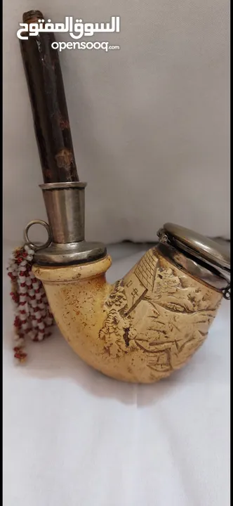 اسوار فضة عيار 800 برطاني سنة الصنع 1905  غليون فضة و عاج محفور