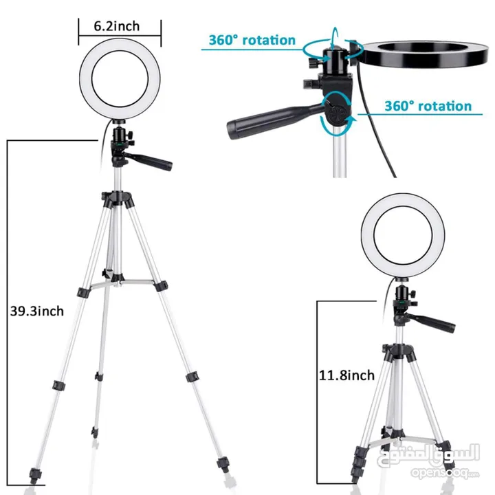 Selfie Ring XWJ-1806 Light With Tripod stand حامل هاتف ثلاثي للتصوير الذاتي