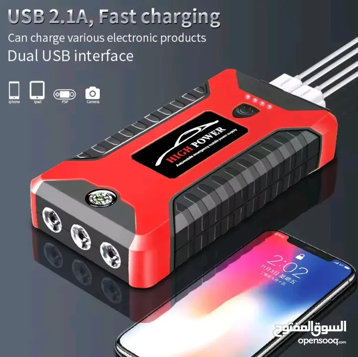 باوربانك طوارئ 12 فولت لتشغيل المركبات المتعددة وشحن الموبايل 12v emergency car jump starter