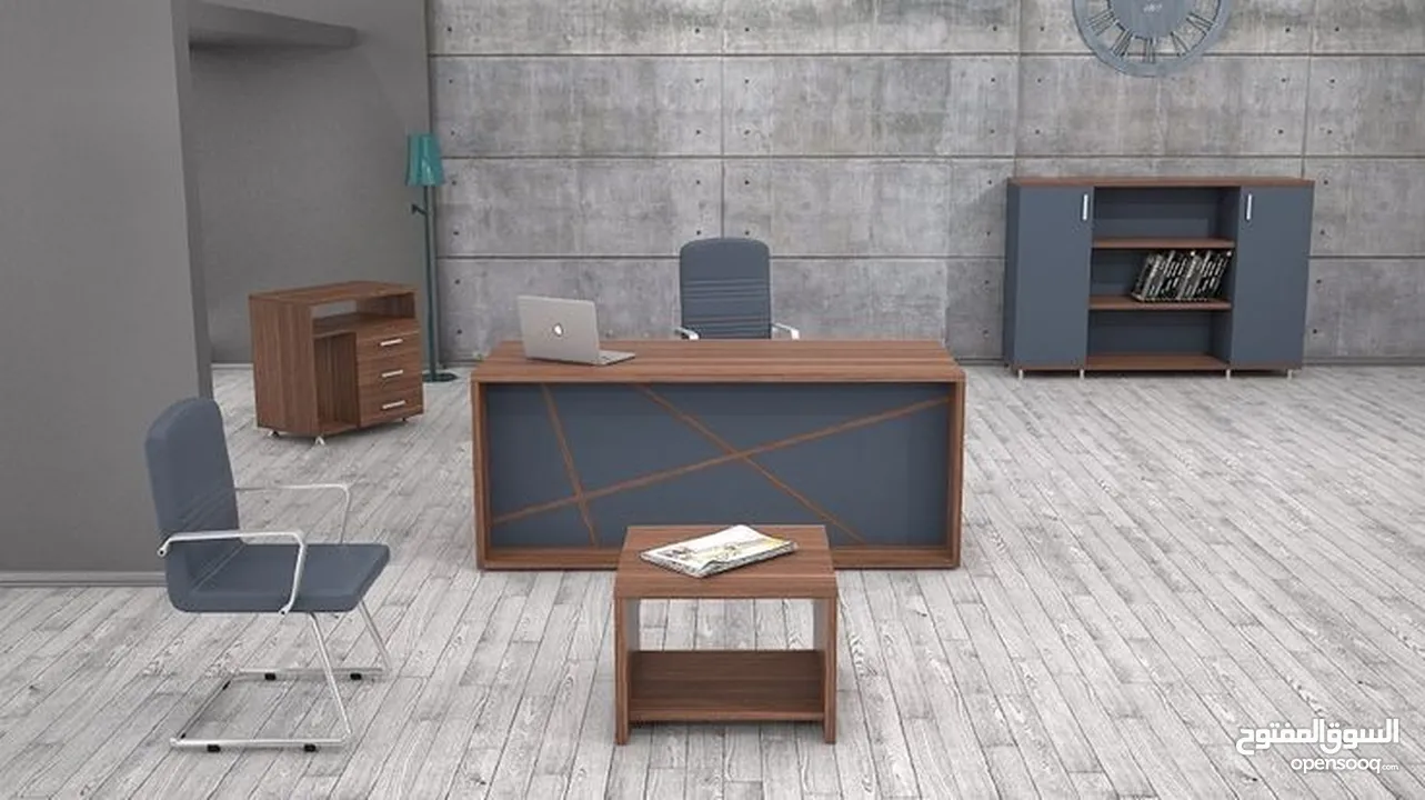 مكتب 180سم مع جانبية ادراج وطاولة وخزانة