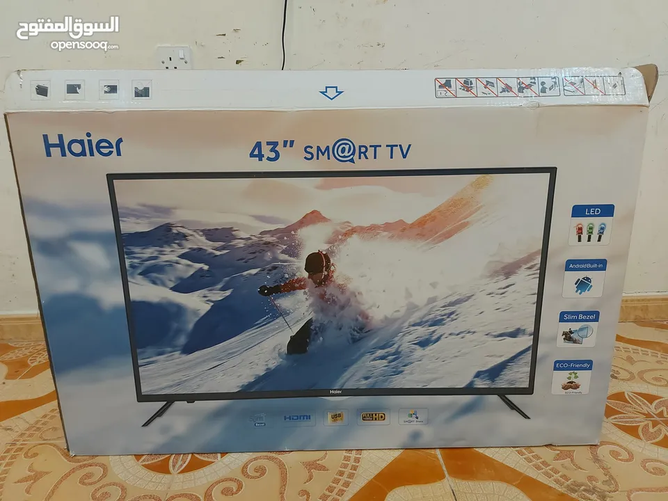 Haier 43" Smart TV in good condition for sale with the packaging box and wall bracket