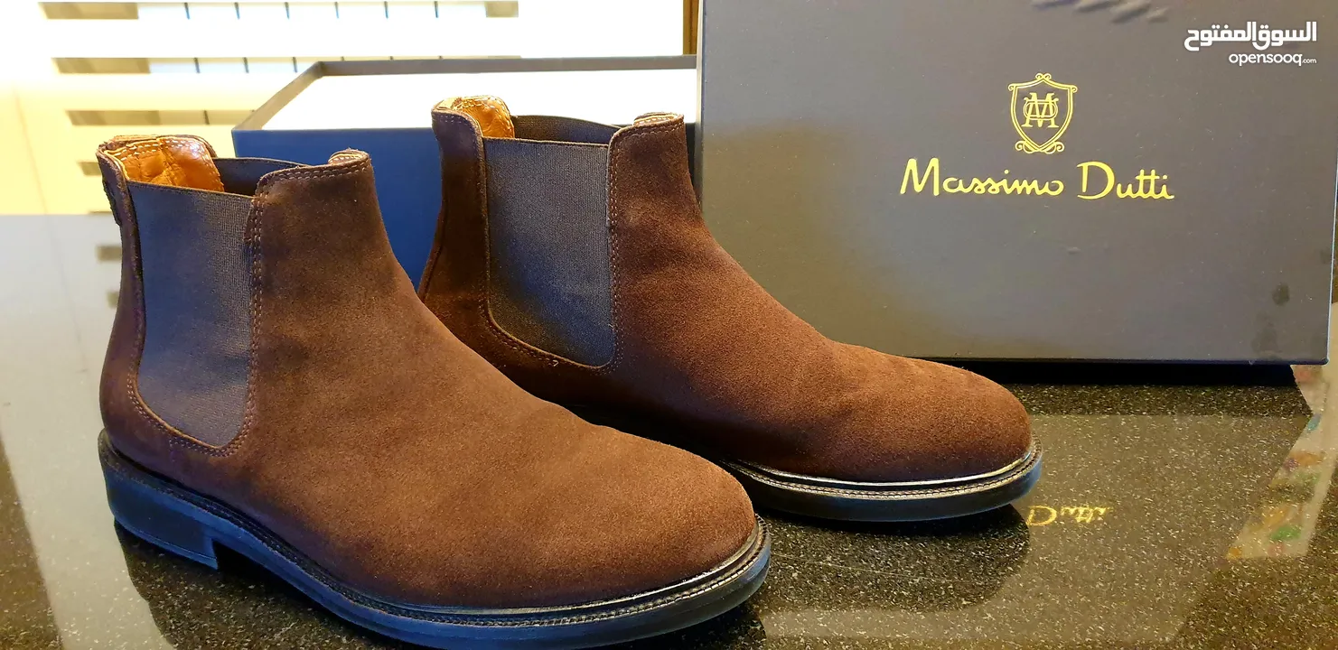 massimo dutti original brown suede men boots used size 43  شوز ماسيمو اصلي