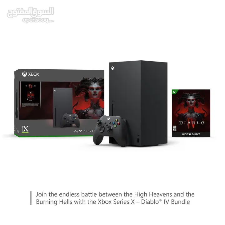 Xbox series X 1 TB with DIABLO IV with a rechargeable battery.