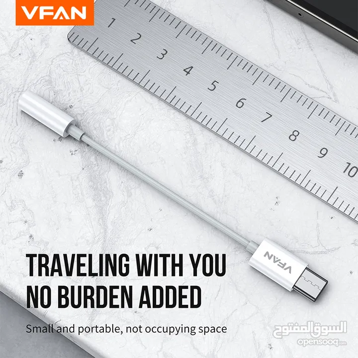 تحويله كيبل صوتيات تحويلة من USB-C إلى 3.5 مم (Aux)  Type-C VFan L08 Adapter Audio Aux