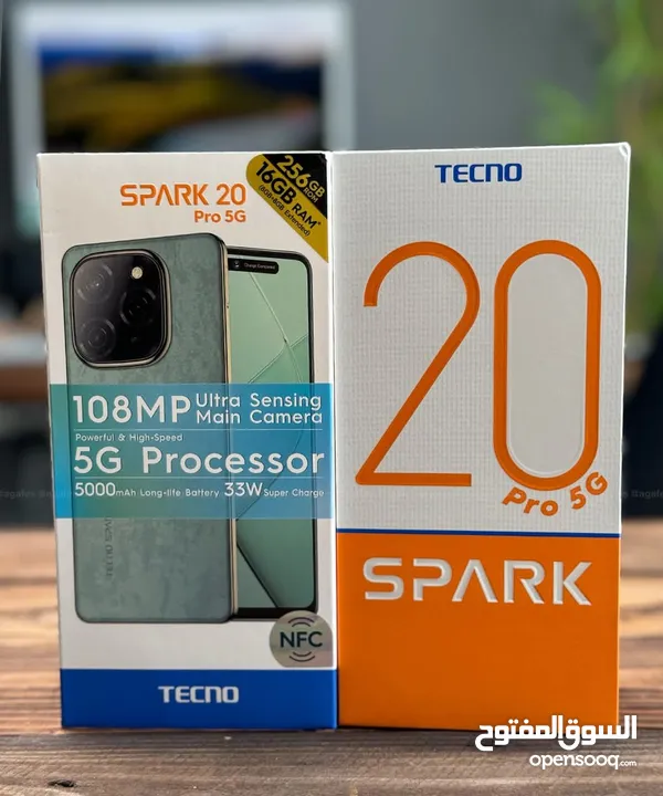 جهاز جديد بالكرتونة Spark 20 pro 5G رام 16 جيجا 256 مكفول سنة متوفر توصيل