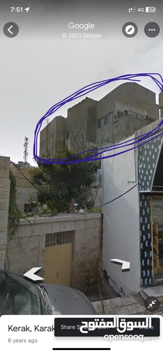شقة طابق ثاني مع حصة بالتسوية وحصة في السطح في قصبة الكرك بجانب المسجد العمري وكنيسة الروم
