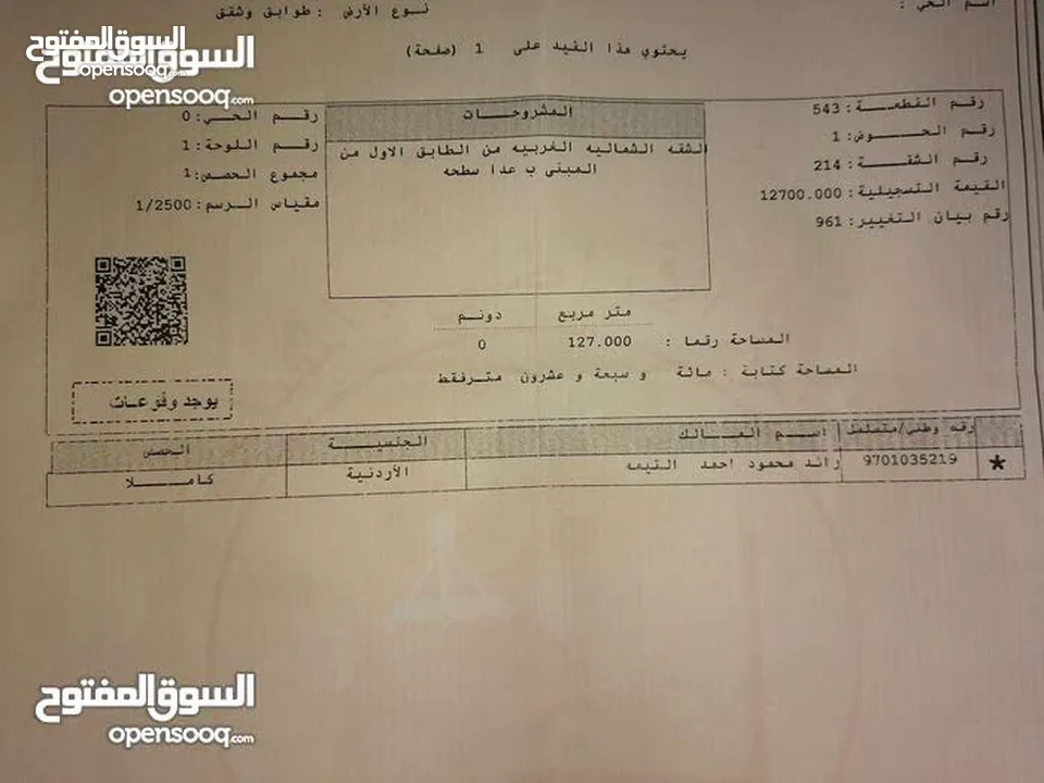 للبيع شقه طابق اول مدينه الشرق مرحله الاولى تحت مخابز تفاحه وكازيه ابو صبيح