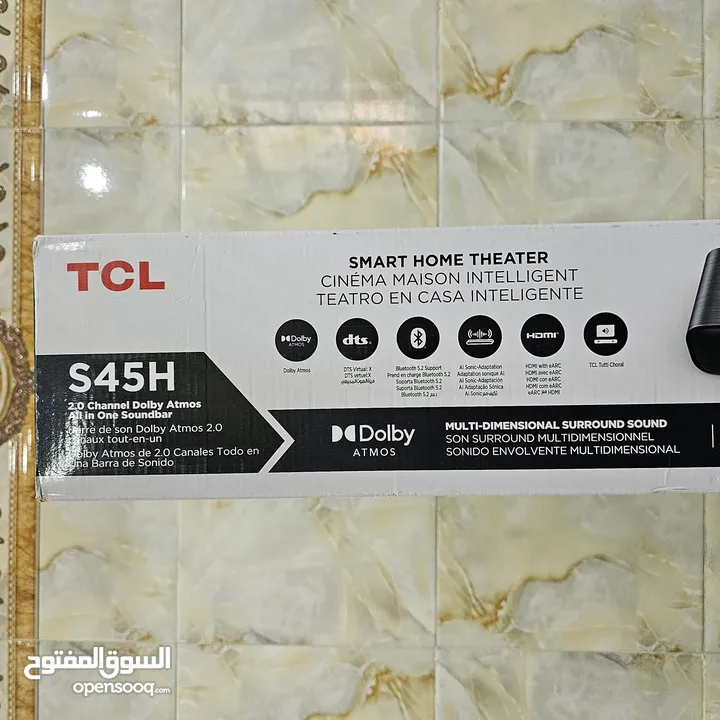 ساوند بار مسرح منزلي ذكي من TCL موديل S45H جديد غير مستخدم انتاج 2024