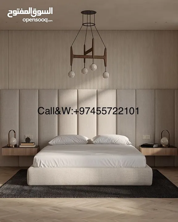 رأس السرير، تصميم حائط التلفاز، الستائر، الديكور،
