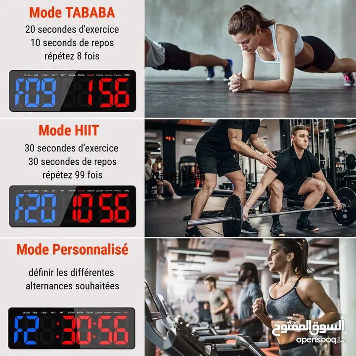 تايمر جيم مؤقت رياضي ساعات ديجتال صالات رياضية للياقة البدنية بشاشة كبيرة مع جهاز تحكم عن بعد لتماري