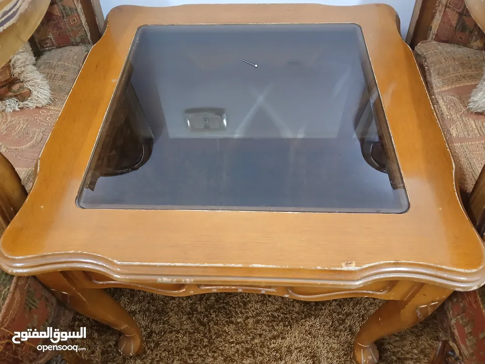 طقم كنب زان+طربيزات زان وزجاج