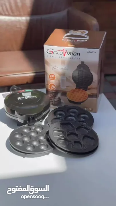 صانع الحلويات Gold Vision  *4 في 1* قوة 800 واط لأداء سريع.  أسطح غير لاصقة لسهولة التنظيف.  4 قوالب