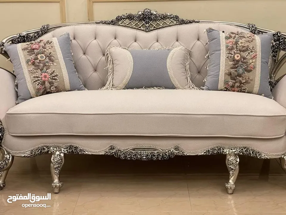 طقم كنب دمياطي  خشب زان قماش سليفا تحريف يدوي اعلى جودة من المصنع لبيتك