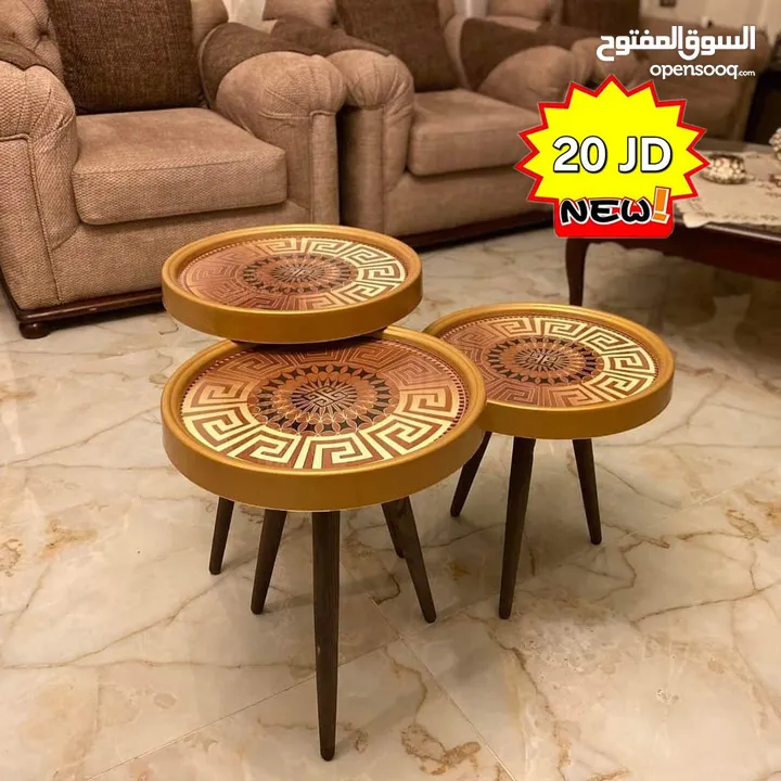 طاولات سرفيس 3D  زجاج حجم الكبير قطر 40سم نظام تركي  متوفر الوان  3 قطع