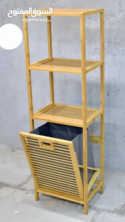 سلة غسيل بامبو مع أرفف تخزين – تصميم عملي وراقي مصنوعة من خشب الخيزران الطبيعي مع كيس داخلي من قماش