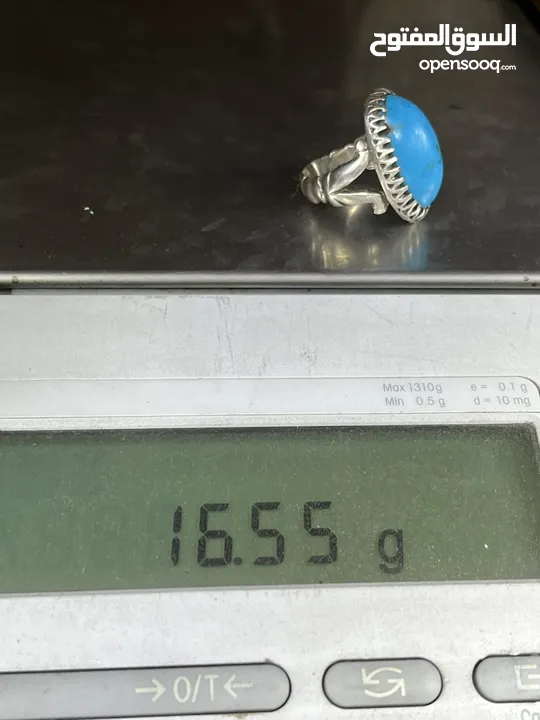 *خاتم فضة بحجر فيروز طبيعي نيشابوري – عيار 925، وزن 16.5 جرام*