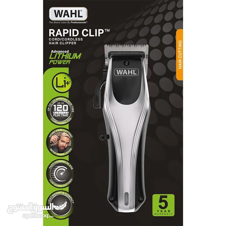 ماكينة حلاقة أمريكي شحن بطارية ليثيوم Wahl Rapid Clip Hair Clipper Cordless