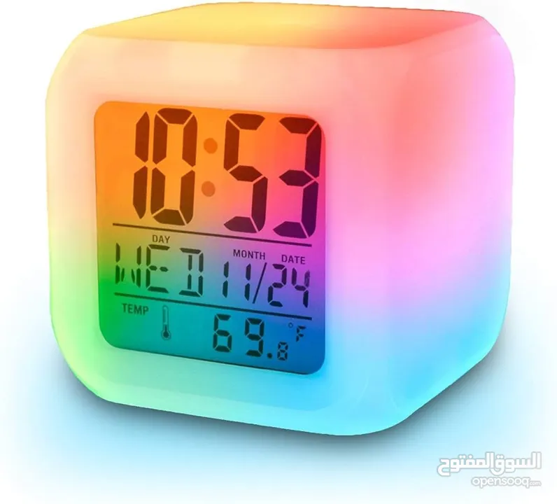 Moodicare Led Changing Digital Glowing Alarm Clock With Calendar And Temperature - Set Of 7