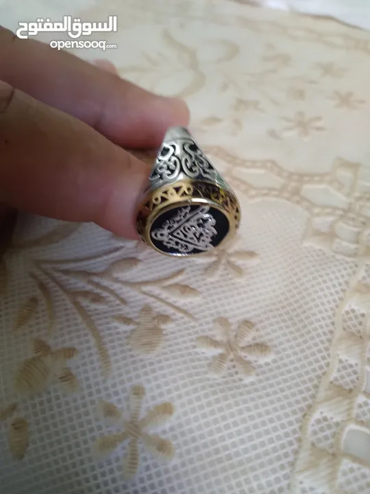 خاتم فضه مذهب شغل يدوي