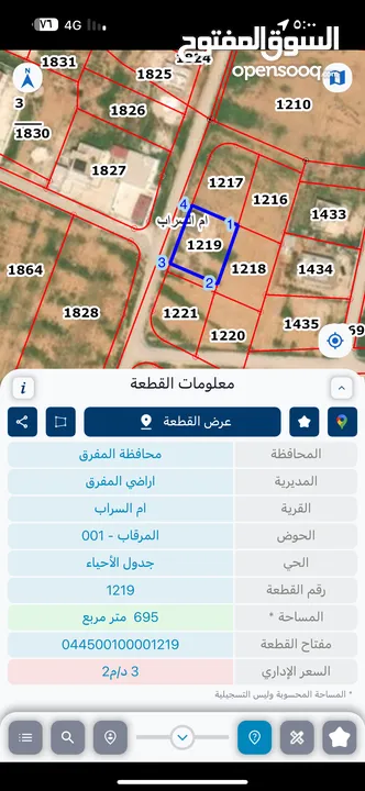 ارض للبيع (المفرق ام السراب حوض المرقاب) مكونه من 4قطع رقم 1216+1217+1218+1219 التفاصيل داخل الاعلان