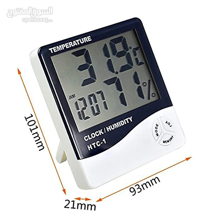 جهاز فحص الحرارة والرطوبة مع ساعة  Digital Hygrometer Thermometer Humidity Meter With Clock LCD