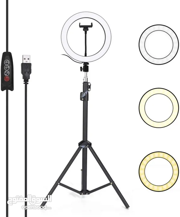 إضاءة LED حلقية إضاءة دائرية (رينق لايت) مع حامل جوال ، متعددة الإضاءات - حجم كبير