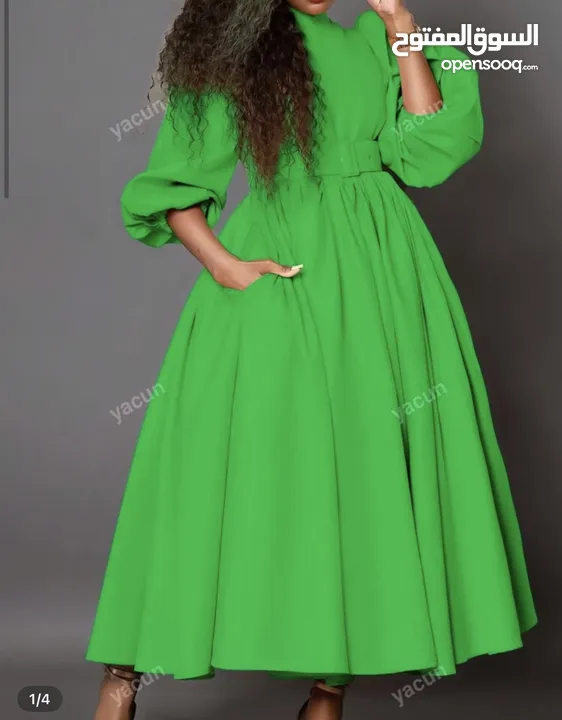 فستان اخضر طويل ناعم