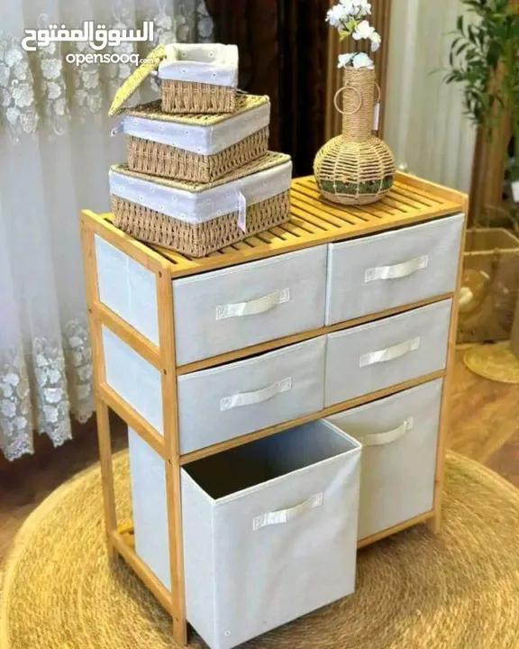 خزانة البامبو العصرية 6 ادراج قماشية مثالية لتنظيم المناشف، الملابس، الألعاب، أو أي أغراض أخرى.
